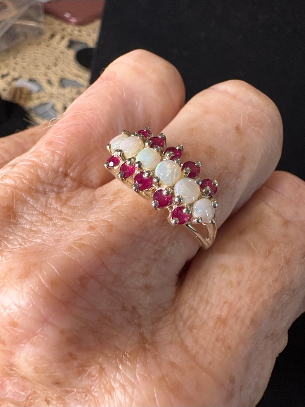 Sterling Silver Opal and Pink Sapphire Band Ring
